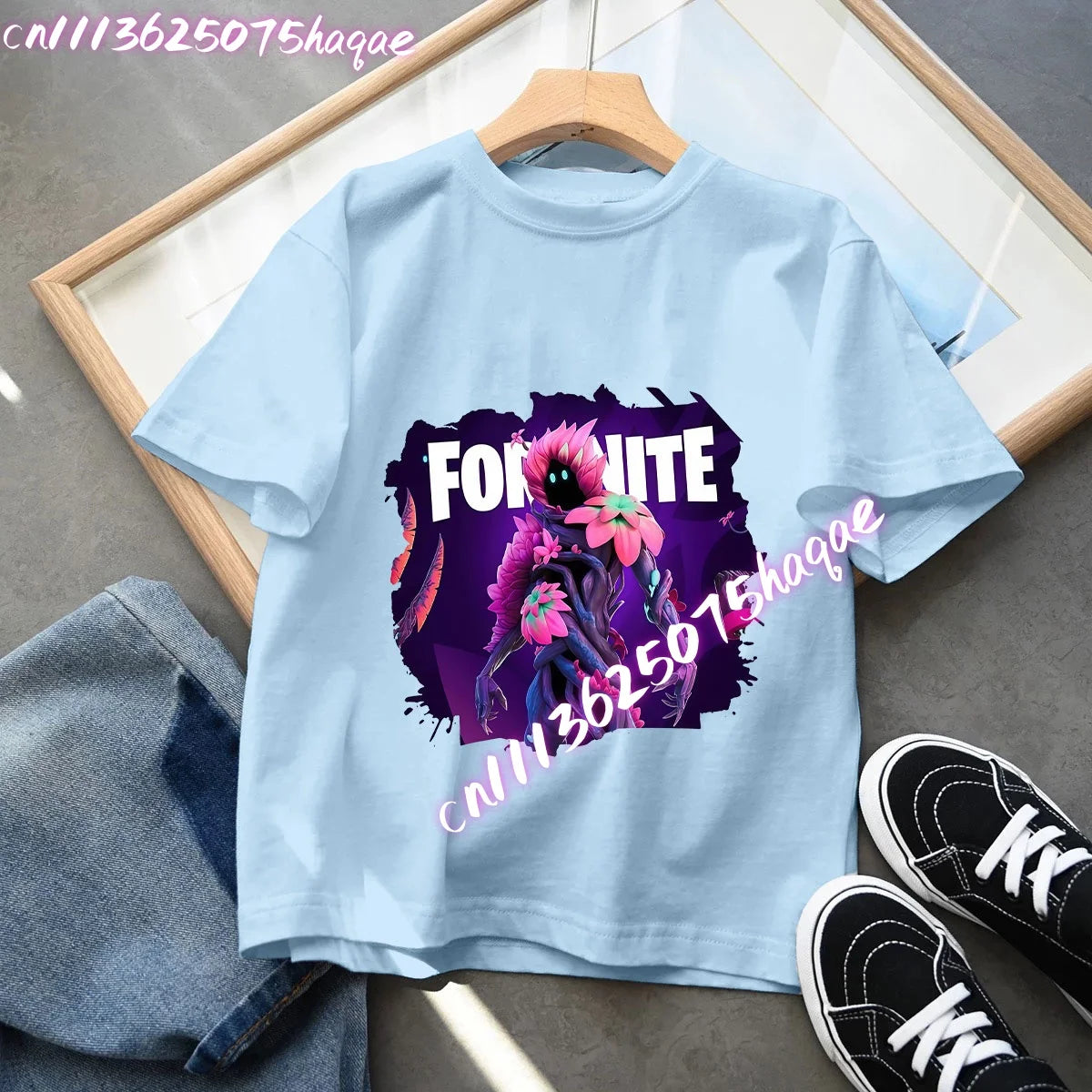 Fortnites Kids Blue Cotton T-Shirt Fortress Night Baby Short Sleeve Tees Shirt Cartoon Boy Girl Summer Clothes Kawaii Tops Gift