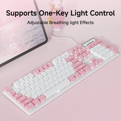 EWEADN Wired Pink White Keyboard, Full-Size Numpad, Quiet Keys, RGB Backlit Cute Design for Laptop/PC, Ideal for Work & Gaming