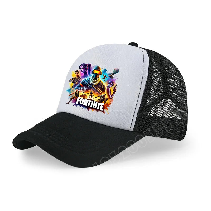 Boné de Basebol Fortnite com Estampa Cartoon do Jogo para Crianças, Boné de Verão em Malha Respirável, Boné Ajustável com Pala, Presente de Aniversário para Crianças