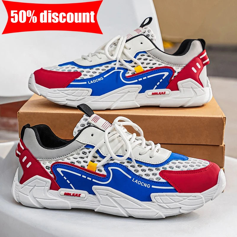 Mens Sports Shoes Summer Mesh Casual Fashion Lace Up Walking Shoes 2026 New Youth Daily Commuting Comfortable Versatile Sneakers