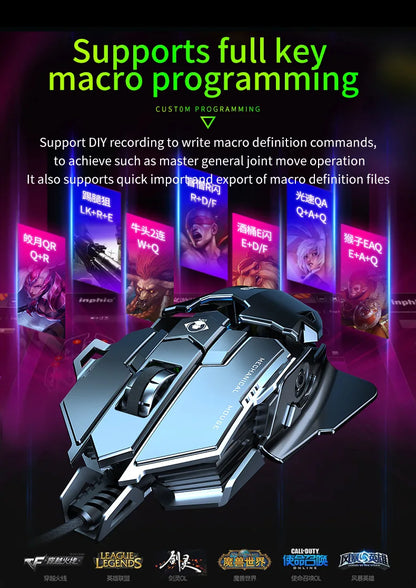 Mechanical Metal Gaming Mouse Wired Ergonomic RGB Backlit Game Mouse 12800 DPI Optical USB Mause Computer Mouse For Desktop PC
