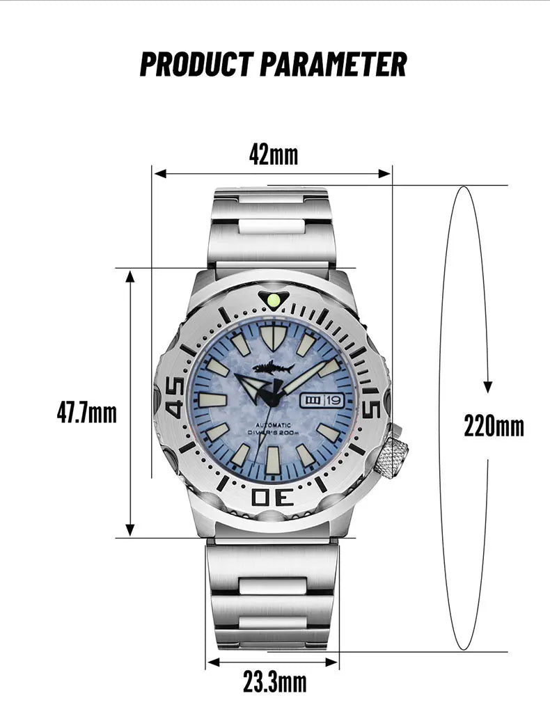 HEIMDALLR V2 Monster Men's Automatic Diver Watch Sapphire Crystal 20Bar Waterproof NH36A snowflake Blue Dial Mechanical Watches