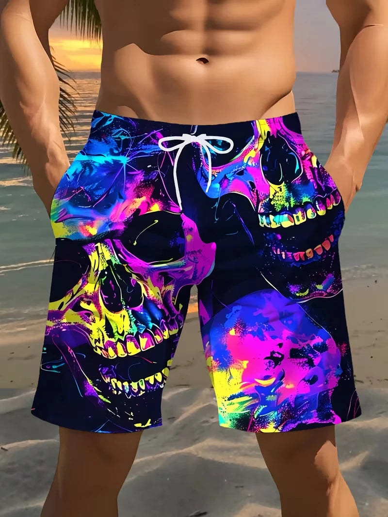 Fashion Skull Print Men Beach Shorts 3D Graphic Board Shorts For Vacation Street Fashion Summer Casual Psychedelic Shorts