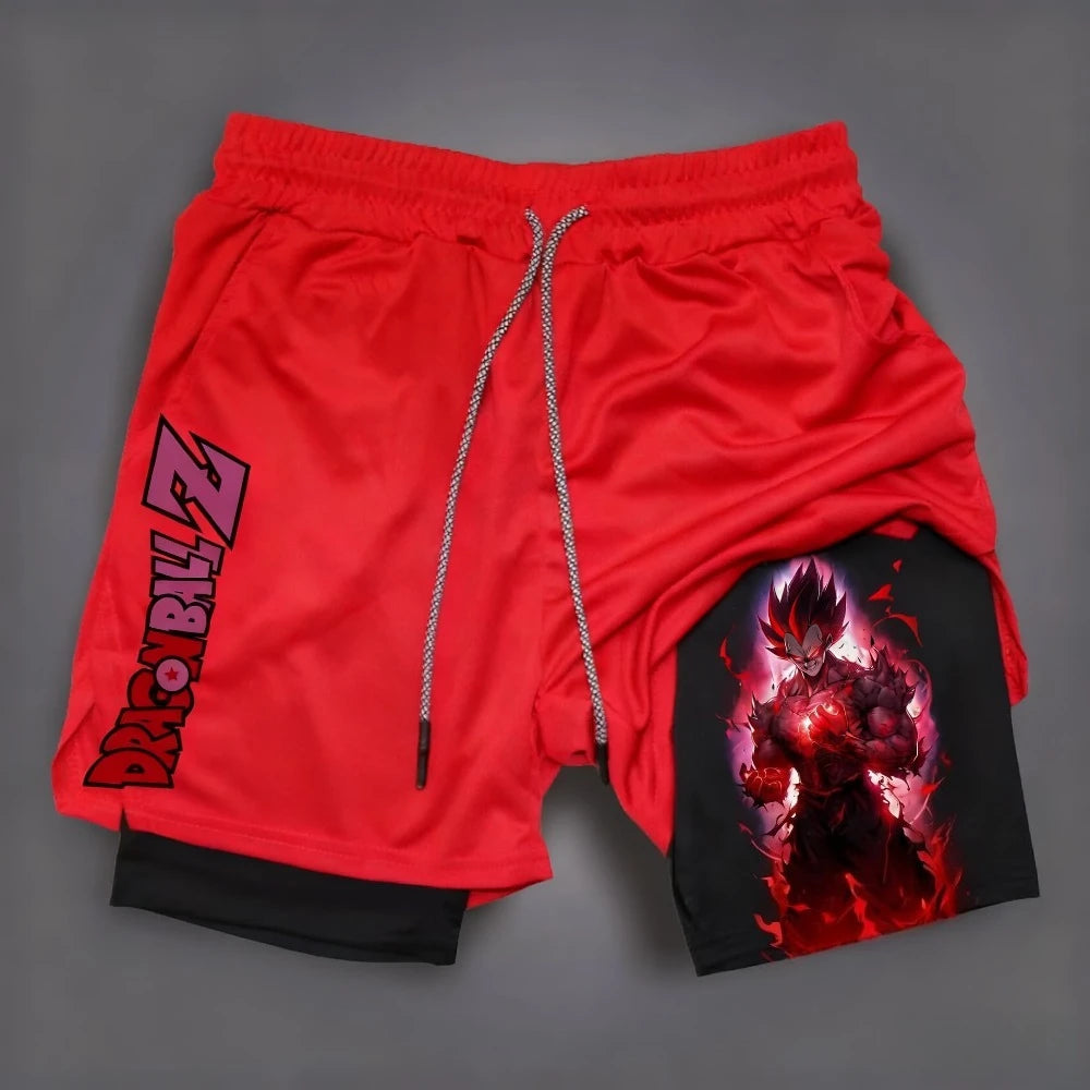 Dragon Ball Anime Goku Peripheral Printed Double-layered Shorts 2025 Summer American Sporty Men's Loose and Breathable Pants