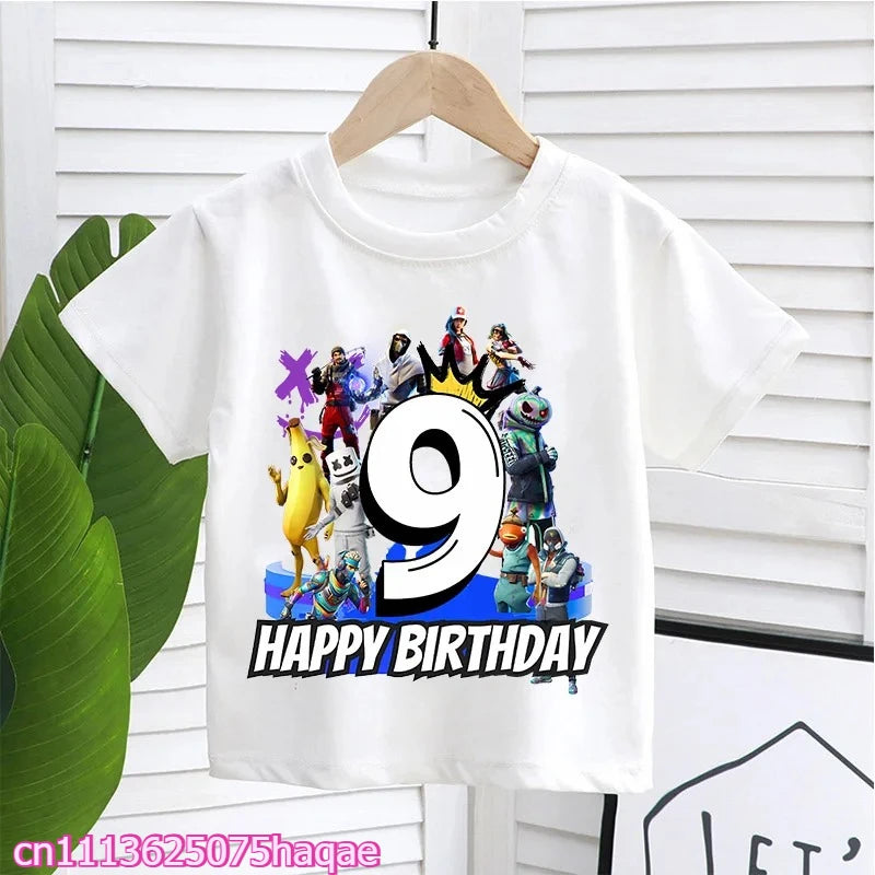 Fortnite Kids T-shirts Birthday Number 1-10 Printed T-shirt Boys Summer Casual Short Sleeves Sports Tops Children's Clothing