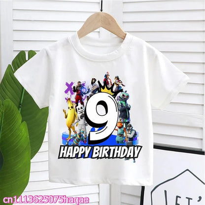 Fortnite Kids T-shirts Birthday Number 1-10 Printed T-shirt Boys Summer Casual Short Sleeves Sports Tops Children's Clothing