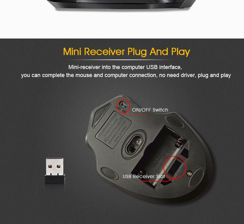 New Wireless Mouse 2000DPI Adjustable USB 3.0 Receiver Optical Computer Mouse 2.4GHz Gaming Mice Ergonomic Design For Laptop