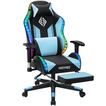 250Lbs Load LED Gaming Chair for Children 8-15Years, Adjustable Gamer Chair with LED Lighting, Footrest & Lumbar Support