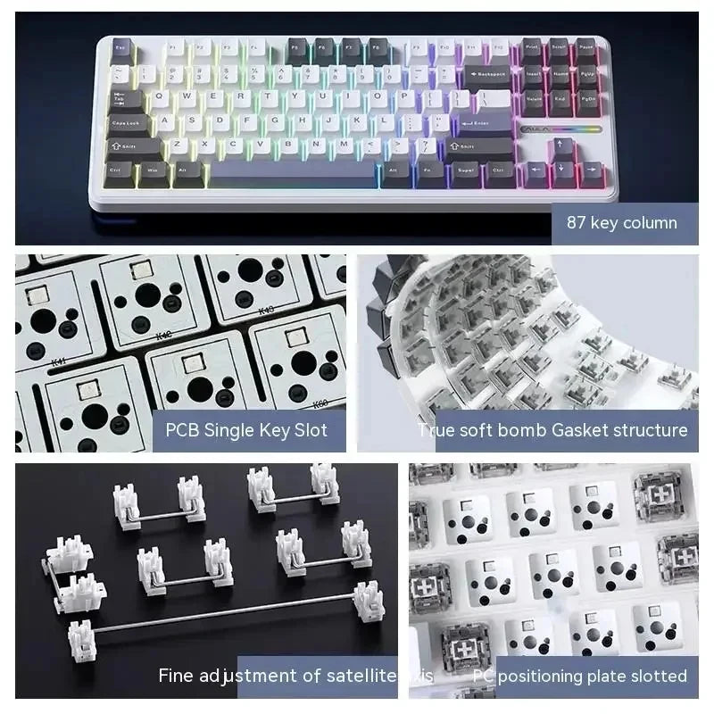 AULA F87 Pro Wireless Mechanical Keyboard 87 Keys Bluetooth 2.4G Wired Gaming Keyboard RGB Hotswap Gamer Non-contact Keyboard