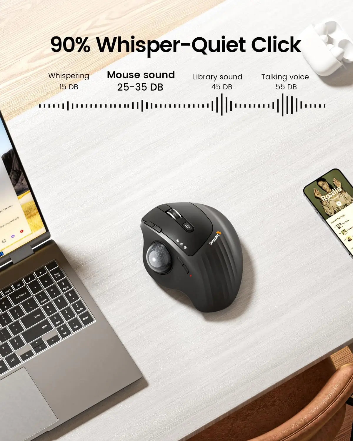 ProtoArc Wireless Trackball Mouse EM01 NL Ergonomic Bluetooth Rollerball Thumb Rechargeable Computer Laptop Mouse