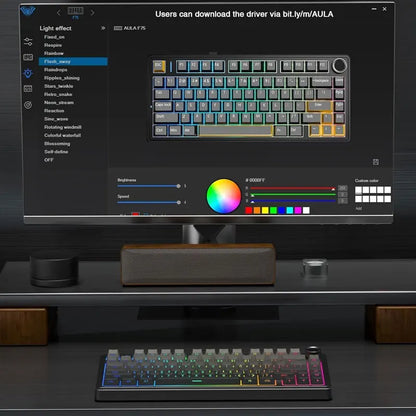 AULA F75 Game Mechanical Keyboard RGB Light 2.4G /BT5.0/Wired Tri-Mode Gasket Structure 75% Customized Gradient Grey Keyboard