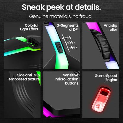 RGB Wired BackLight Mute USB Mice USB Wired Gaming Mouse for Desktop PC Notebook Computer Home Office LED Luminous 1600DPI