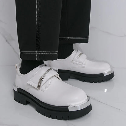 Men's thick soled leather shoes Designer's personalized style Leisure Party Office Outdoor Fashion Street Black white shoes
