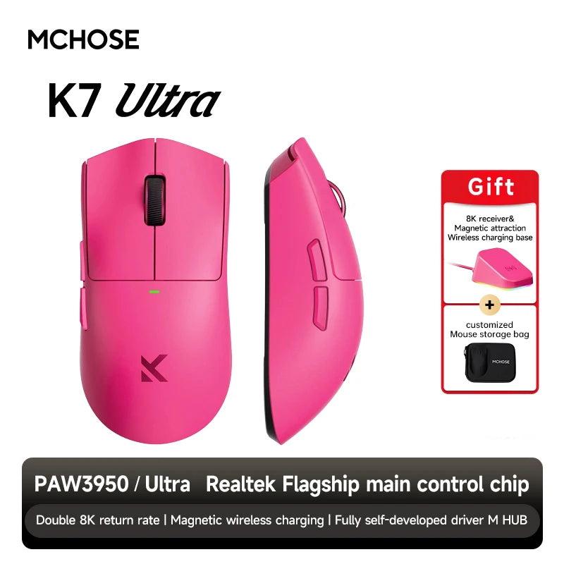 MCHOSE K7 Ultra Dual 8K Polling Rate Lightweight Magnetic Wireless Gaming Mouse PAW3950 Wireless Charging Dock Esports Office