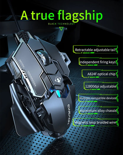 Mechanical Metal Gaming Mouse Wired Ergonomic RGB Backlit Game Mouse 12800 DPI Optical USB Mause Computer Mouse For Desktop PC