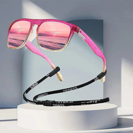 With Chain Fashion Vintage Glittering Material Square Sunglasses Men Women Fishing Driving Classic Brand Designer Sun Glasse