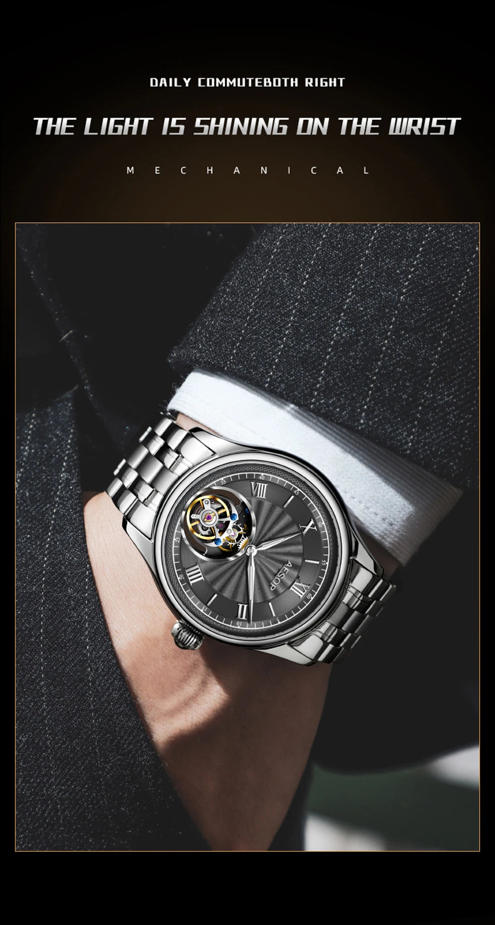 AESOP Mens Mechanical Wristwatches Flying Tourbillon Movement Skeleton Watch for Men Man Luxury Clocks Real Tourbillon Watch