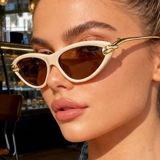 vintage small cat eye sunglasses for women new fashion beige gradient alloy sun glasses ladies elegant driving shades uv400