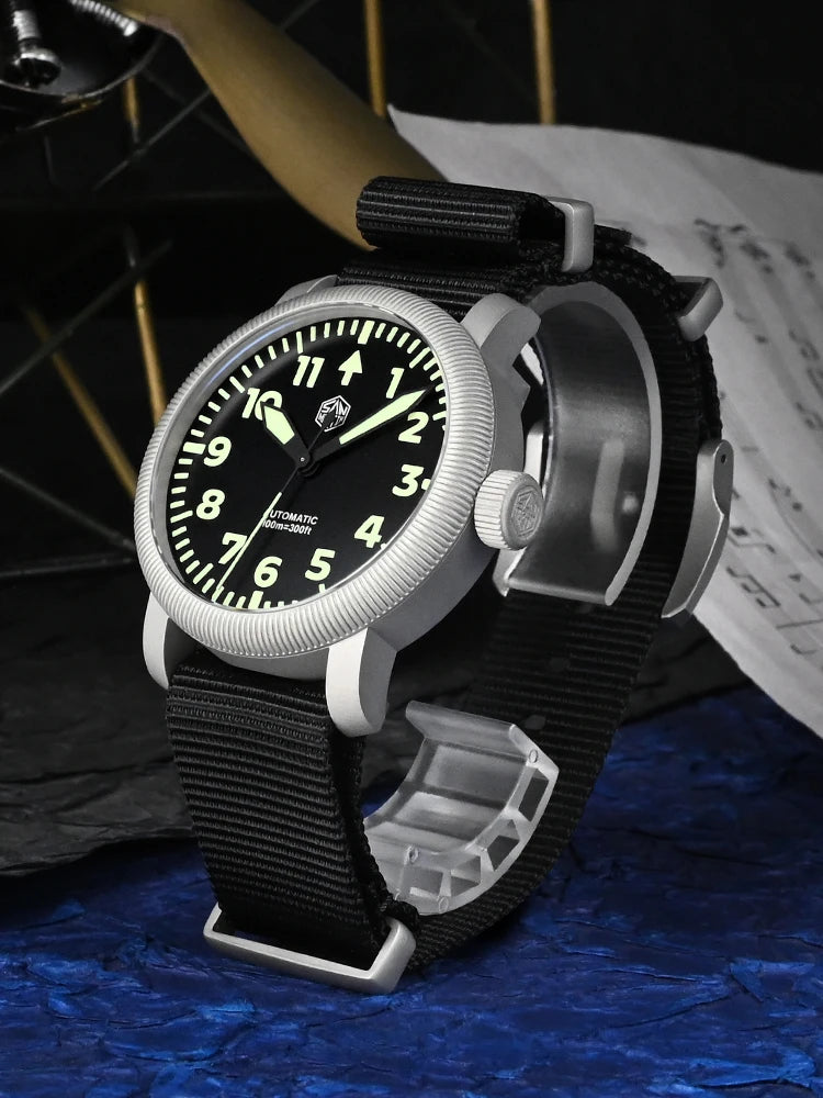 San Martin New 40mm Retro Pilot YN55 Automatic Mechanical Fashion Simple Style Men Wristwatch 100m Waterproof C3 Luminous SN0143