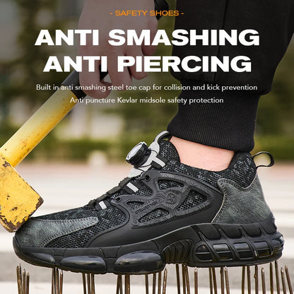 Size 47 48 Work Safety Shoes Men Reflective Design Steel Toe Shoes Rotation Button Work Sneakers Protective Safety Boots