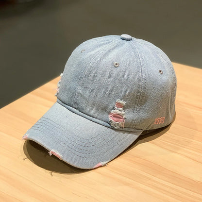 Women's Rainbow Denim Distressed Baseball Cap for Unisex Adjustable Sun Hat Washed Dad Hat Outdoor Visor