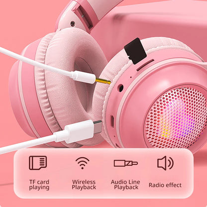 Glow Unicorn Headphones | Bunny Ear Bluetooth Headset with  Mic & TF Slot | Wireless Over-Ear LED