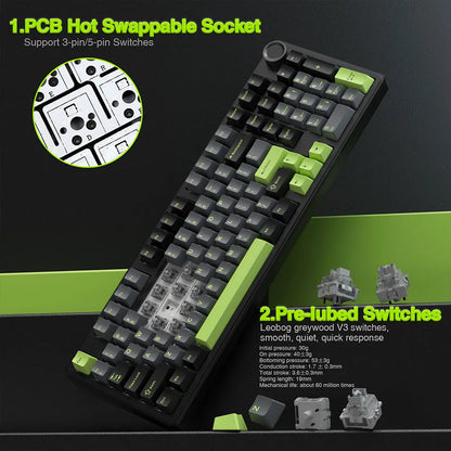 AULA F99PRO Wireless Gaming Keyboard Gasket Structure Compatible with 3/5 Pins Hot-swap Mechanical Keyboard with Media Knob