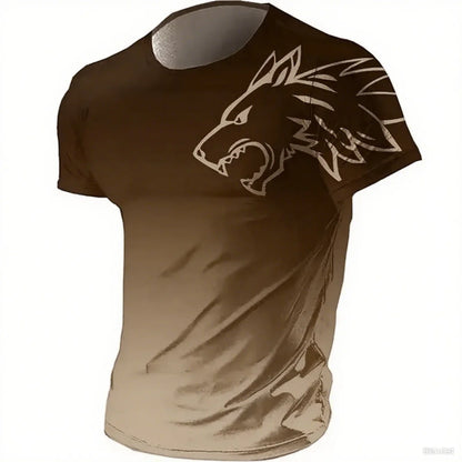 Men's Fitness Sportswear T-shirts 2024 Summer Vintage Men's 3D Printed Quick-Drying Gradient T-shirt Animal Wolf Short Sleeve
