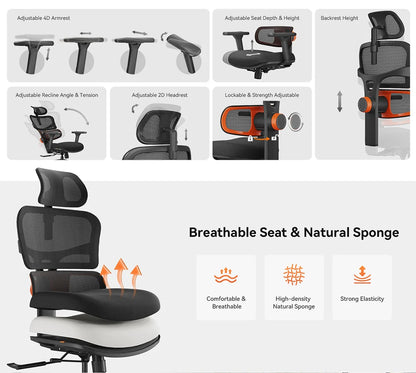 NEWTRAL NT001 Ergonomic Chair Adaptive Lower Back Support 3 Recline Angle Adjustable Backrest Armrest Headrest Nylon Base
