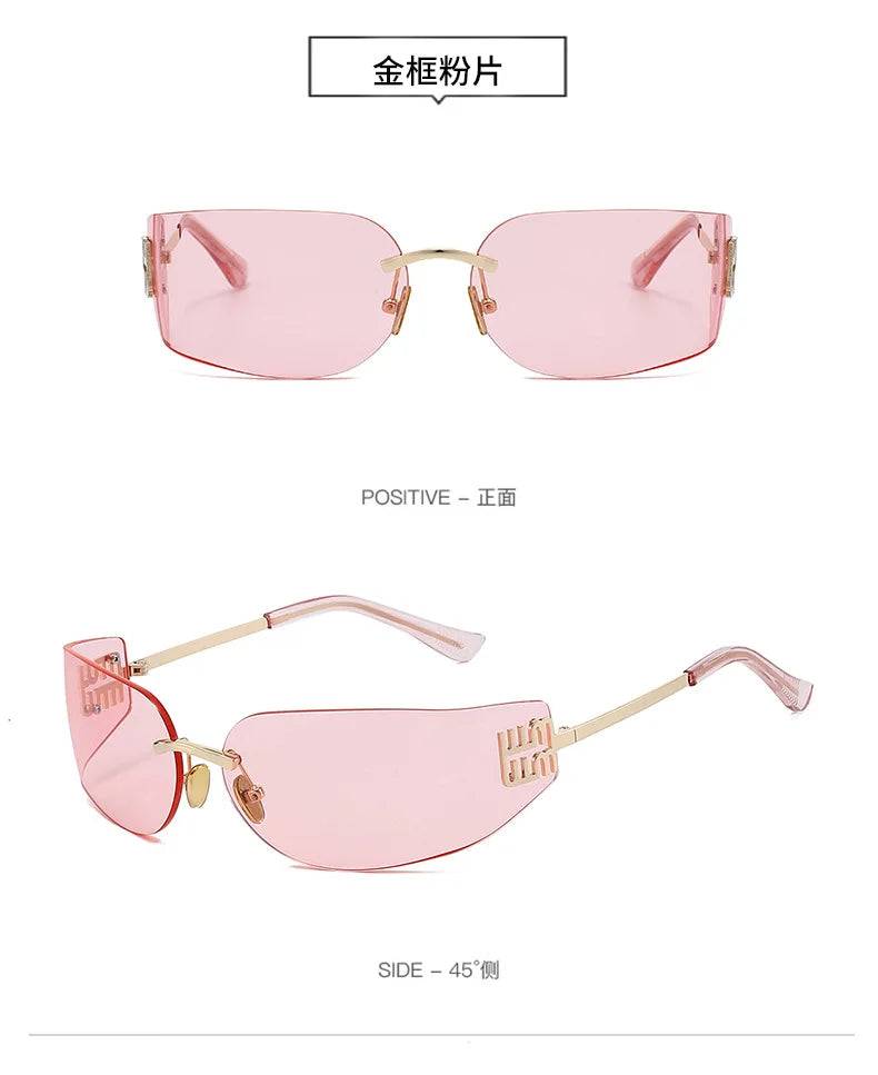 2026 New High End Sunglasses Women Rimless Curved Sun Glasses for Eye Protection and Sunscreen Travelling Hiking Shades Gafas
