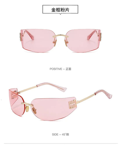 2026 New High End Sunglasses Women Rimless Curved Sun Glasses for Eye Protection and Sunscreen Travelling Hiking Shades Gafas
