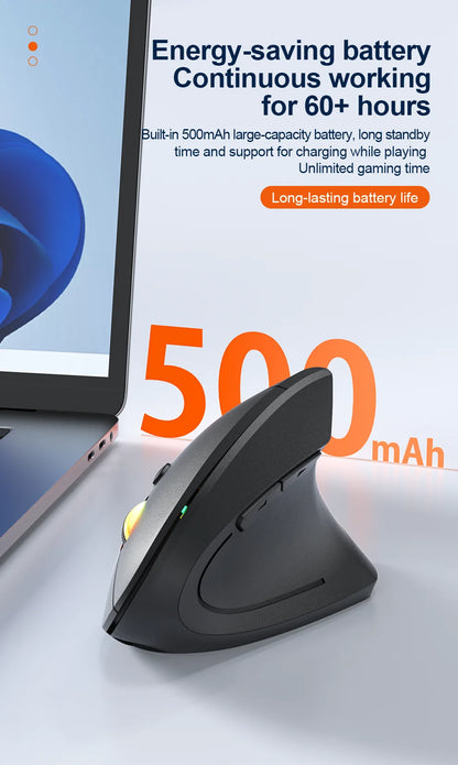 2.4G Bluetooth Wireless Vertical Mouse Rechargeable Ergonomic 1600DPI Adjustable Gaming Mouse 6Buttons for Laptop PC Computer