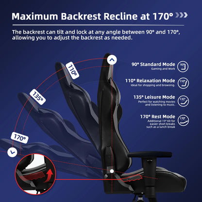 AUTHMIC Ergonomic Gaming Chair Office Recliner with Lumbar Support Adjustable Armrest 150kg Load for Home Work Gamer Setup