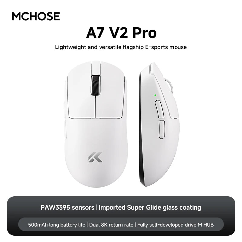 NEW MCHOSE A7 V2 E-sports mouse wireless Bluetooth tri-mode Ergonomics lightweight 8K gaming mice Customized PC accessory gifts