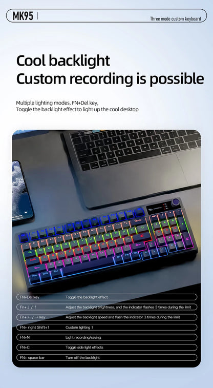 SMAILWOLF MK95 Bluetooth Wireless Korean Mechanical Keyboard Customized Gaming Laptop for Office Use with RGB Light Effect