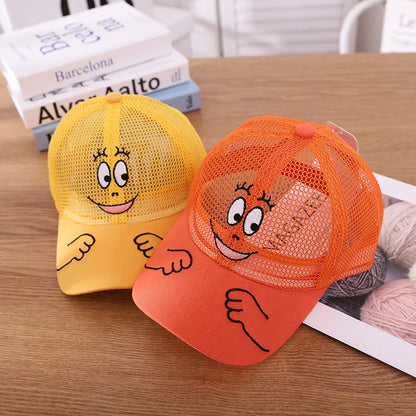 Nuovo cappellino estivo carino per ragazzi, ragazze e bambini con faccina sorridente, in rete, stile Kawaii, cappellino da baseball popolare in stile hip hop, cappellino da sole, DropShipping