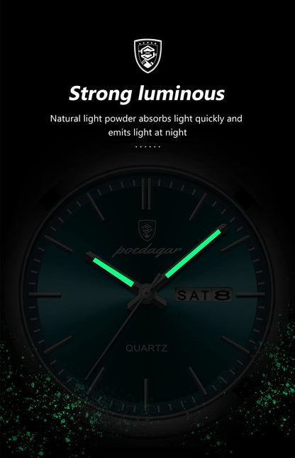 POEDAGAR Fashion Men Watch Waterproof Luminous Date Week Men's Watches Stainless Steel Functional Man Quartz Watch with Gift Box