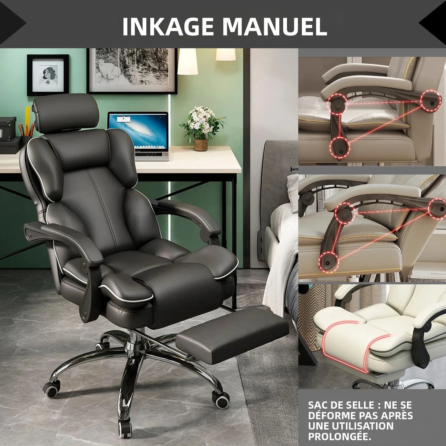 Ergonomic Office Chair High Back with Adjustable Lumbar Support Retractable Footrest Reclining Desk Chair for Home Or Office Use