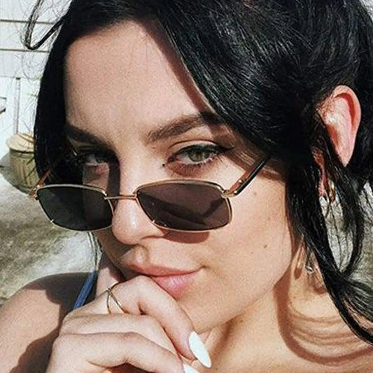 Small Rectangle Sunglasses Women Metal Square Vintage Sun Glasses Brand Designer Men Retro 90s Trendy Gradient Eyewear Shades