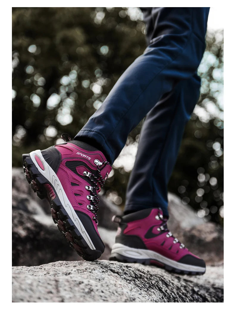 Outdoor Waterproof Hiking Boots for Men and Women, Spring and Autumn, Wear-Resistant Mountain Sports Boots, Hunting Sports Shoes
