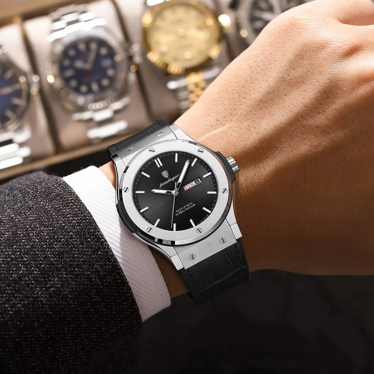 POEDAGAR herenhorloge – Origineel model, zakelijke stijl, waterdicht, siliconen band, datum- en dagweergave, quartz uurwerk, trendy luxe horloge.
