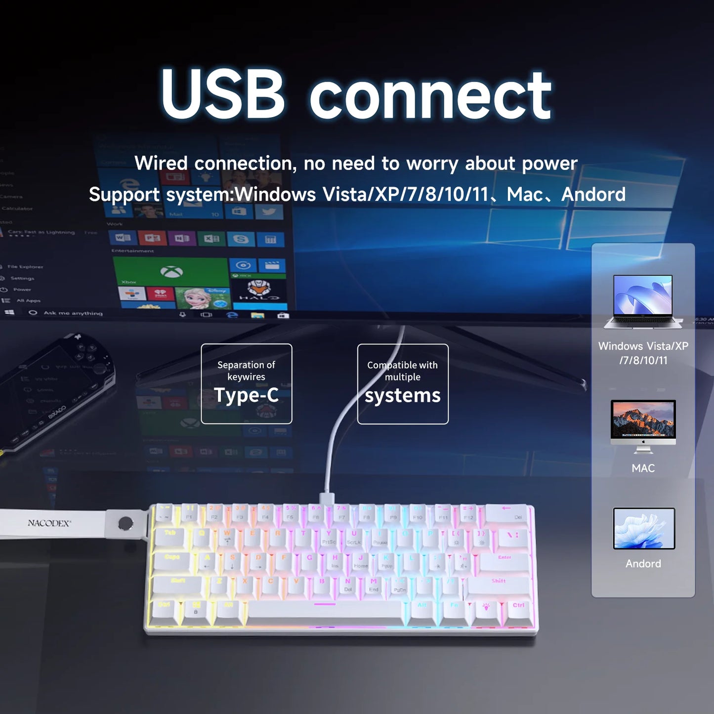 Ajazz NK61 Wired Mechanical Gaming Keyboard 61 Keys RGB Hot-Swap Mixed Color Red Switch Compatible with Win/Mac for Gamers