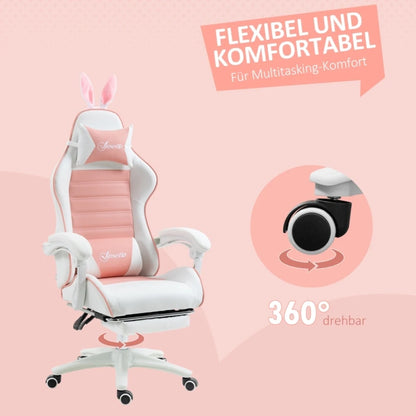 Ergonomic Gaming Chair, Reclinable Gamer Chair 135 ° , Footrest, Lumbar Cushion and Headrest, Adjustable Height, Pink