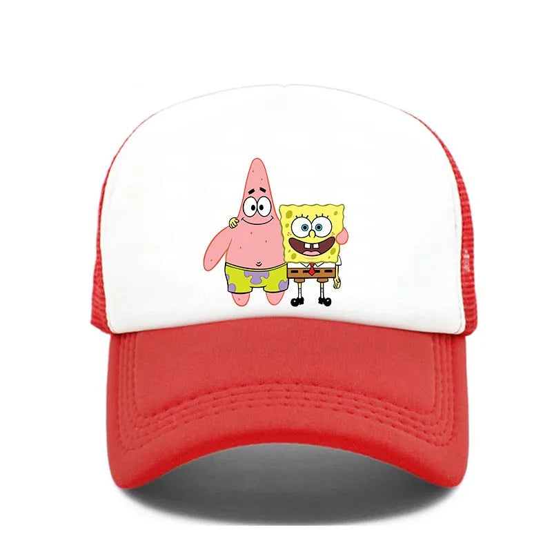 Cappellino da baseball carino con stampa SpongeBob, per uomo e donna, cappellino estivo in rete con protezione solare, cappellino da golf regolabile, cappellino da camionista in stile anime