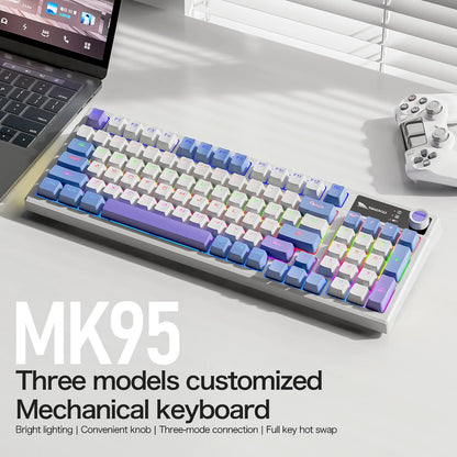 SMAILWOLF MK95 Bluetooth 무선 한국어 맞춤형 기계식 키보드 e-스포츠 3 모드 노트북 오피스 게임 풀 키 핫 스왑 가능 RGB 조명 효과