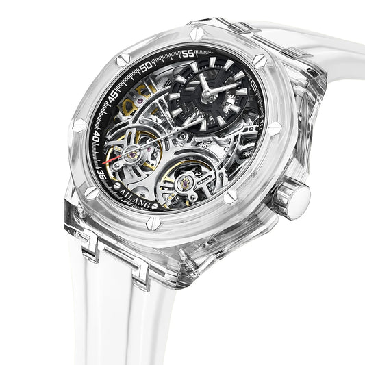 White Double Tourbillon Men Watches Luxury Automatic Mechanical Watch Rubber Sports Casual Sports Military Waterproof Clock