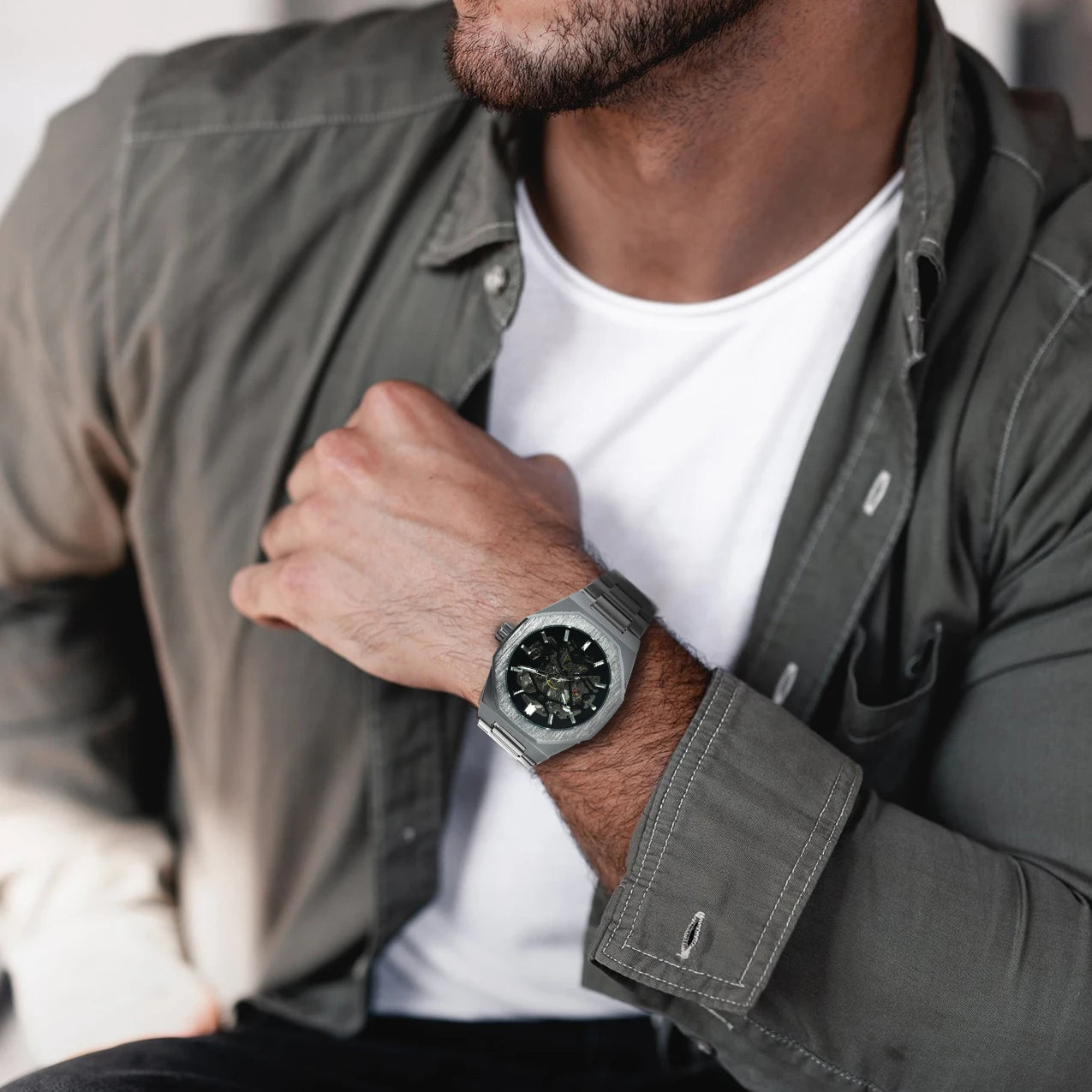 WINNER Black Gold Skeleton Mechanical Watches for Men Fashion irregular Automatic Watch Luxury Brand Stainless Steel Strap 2023