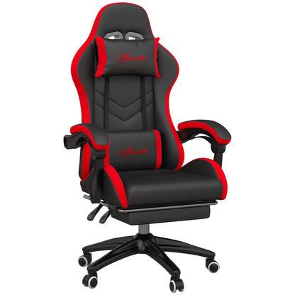 Vinsetto Ergonomic Reclining Gaming Chair 135 ° , Pu Leather Racing Gamer Chair with Lumbar Support, Adjustable Height, Headrest and Retractable Footrest, for Office, Study, Black and Red