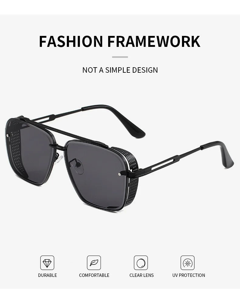 2025 Steampunk Sunglasses For Men Retro Square Punk Sunglasses Women Trendy Luxury Fashion Glasses Gafas De Sol Hombre Zonnebril