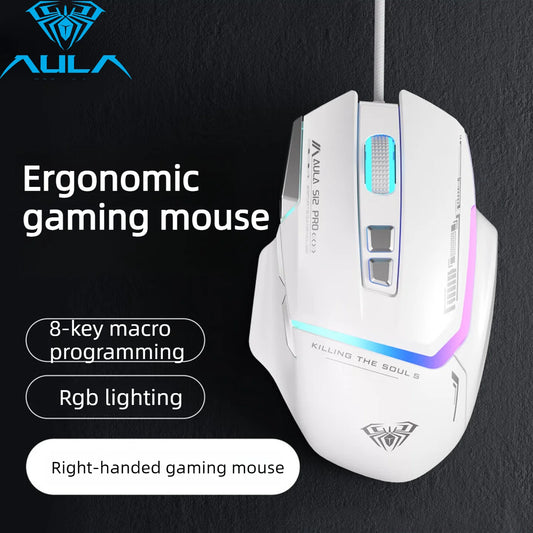 Hot Sale AULA S12 Pro Wired Gaming Mouse 12800 DPI RGB Backlit 8 Programmable Buttons Ergonomic Game Mouse for PC Laptop